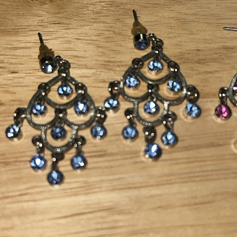 Vintage Crysral‎ Chandelier Earrings Tear Drop Pink Blue - Picture 3 of 4
